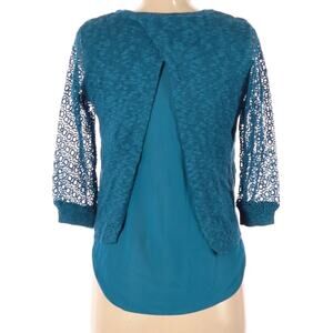 Lucky Brand XS teal tulip back layered twofer sweater top
